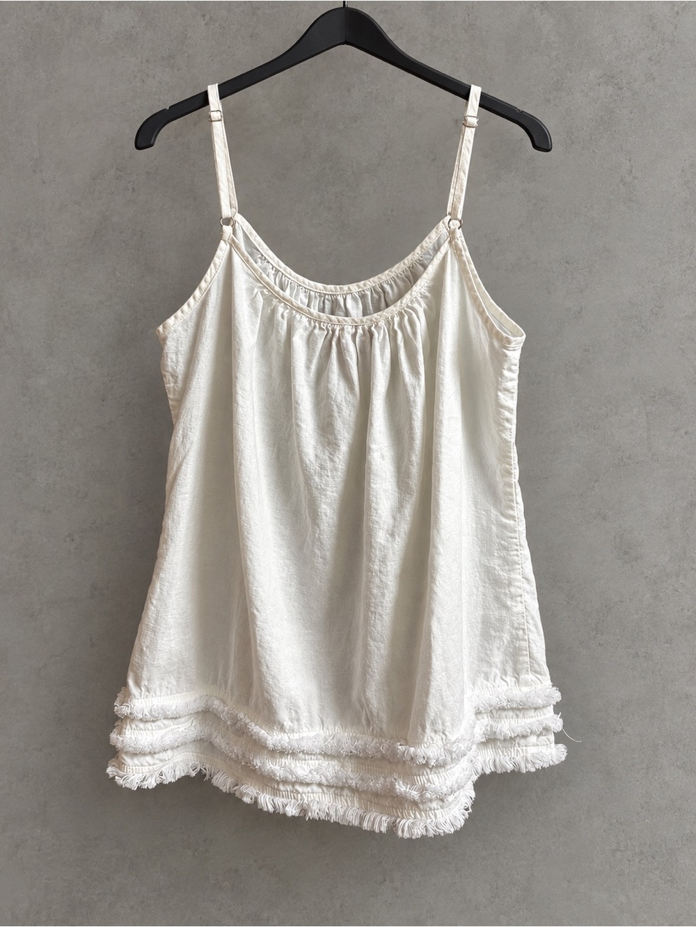 For Cynthia Beachwear Ivory Linen Blend Fringe Hem Cami Top – Small
